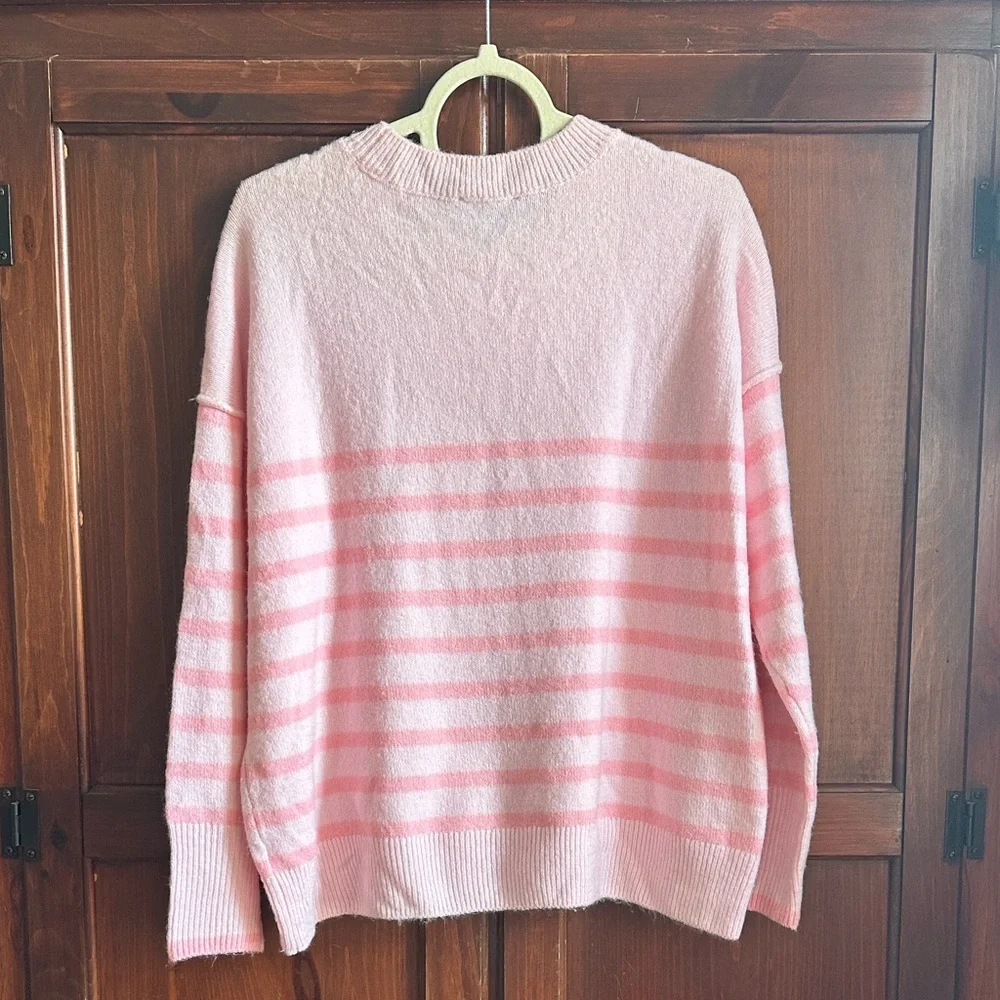 CeCe LIGHT PINK STRIPED WOMENS CREWNECK SWEATER - Picture 3 of 8